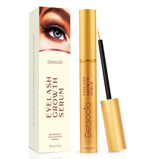 Premium Eyelash Serum by Getsocio, Lash Boosting Serum for Longer, Fuller Thicker Looking Lashes (3ML), Gold, 0.1